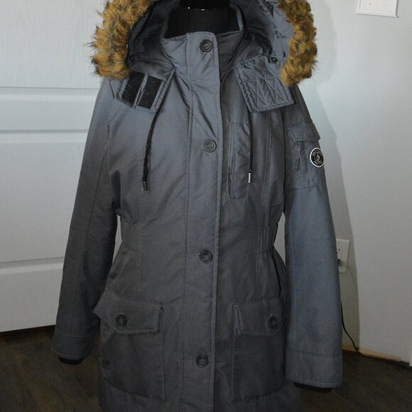 Abercrombie & Fitch Premium Arctic Parka Women's Gray Faux Fur Hood size Medium - Picture 1 of 8